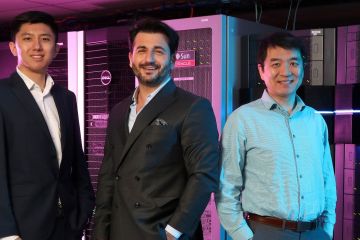 Queen’s Law Professor Samuel Dahan (centre) with two of his three multidisciplinary co-founders of OpenJustice: David Liang, Law’21 (Program Manager of Analytics and AI Ecosystems, Smith School of Business) and Professor Xiaodan Zhu (Computer Engineering). 