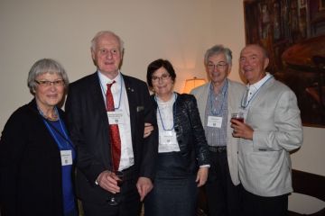 Ron McCallum, Kingston alumni reception guest of honour, at the University Club on June 2 with Cathy Carter, wife Mary Crock (Arts’65), Professor Emeritus Don Carter, Law’66, and Ted Miller, Law’71.  (Photo by Viki Andrevska)