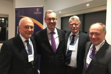 The Honourable Stephen T. Goudge, QC, with Dean Bill Flanagan, CLCW Advisory Committee member Richard Baldwin, Law’72, and CLCW Co-Chair Hugh Christie, Law’81.