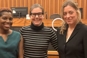 BLSA-Queen’s member Jodeen Williams (left) and Kate Dossetor (right), both Law’23 students coached by Professor Lisa Kelly (middle), participated in the Julius Alexander Isaac Moot on Feb. 2 at the Ontario Court of Appeal housed in Toronto’s Osgoode Hall.  