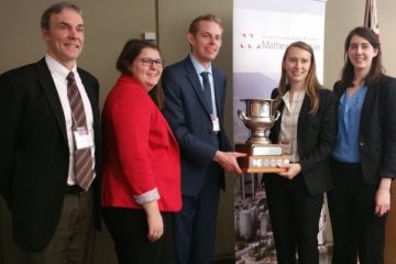 Winners of the 2017 Mathews Dinsdale Moot (l-r): Professor Kevin Banks, coach; student coach Mary Hayhow, Law’17; advocates Geoff Tadema, Law’18 and Stephanie McLoughlin, Law’18; and researcher Natalie Garvin, Law’17.