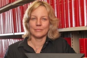 Professor Nancy McCormack, Denis Marshall Award recipient, in the Lederman Law Library
