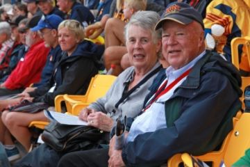 Bill Sirman, Law’72, and wife Carol Sirman (Arts’64), in the stands of the newly revitalized Richardson Stadium on Sept. 17. (Photos by Bernard Clark)