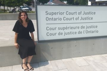 Lauren Winkler, Law’20, outside the Quinte Courthouse in Belleville, where she helped members of her Mohawk community access justice as part of her Debwewin Program internship this summer. 